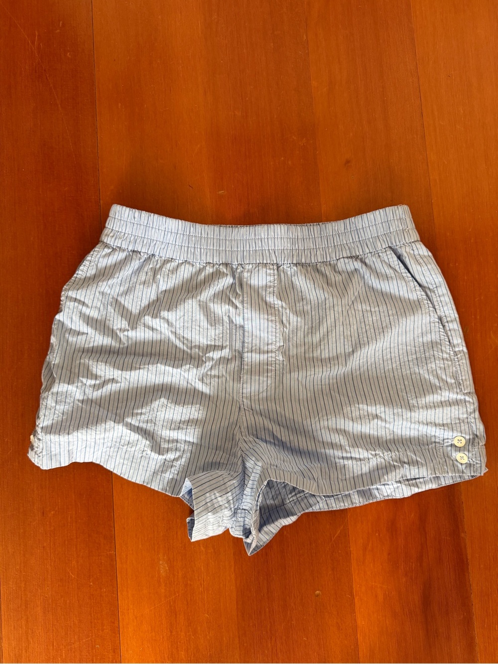 Zara Light Blue Pinstripe Elastic-Waist Shorts